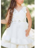 Ivory Satin Tulle 3D Butterflies Flower Girl Dress